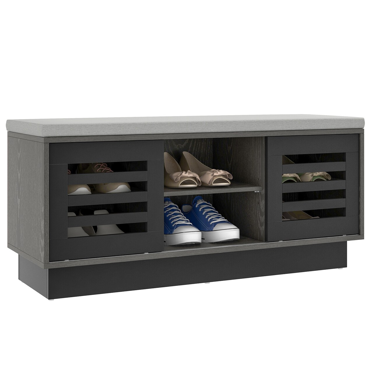 Costway Shoe Storage Bench with Cushion Shoe Storage Organizer Shoe Rack Entryway Grey/Natural